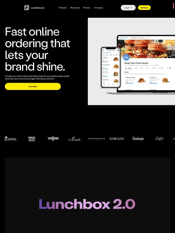Лендинг Lunchbox, тематика — SaaS, цвета — Белый, Черный, Серый, стиль — Корпоративный, Минимализм, типографика — Без засечек