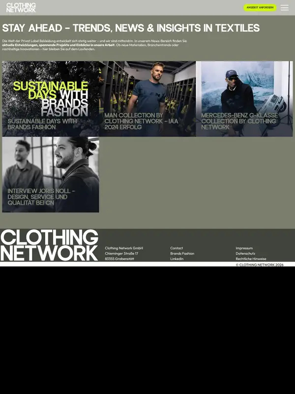 Новости Private Label Textilien, тематика — Одежда, цвета — Черный, Серый, стиль — Корпоративный, Карточный, Минимализм, типографика — Без засечек