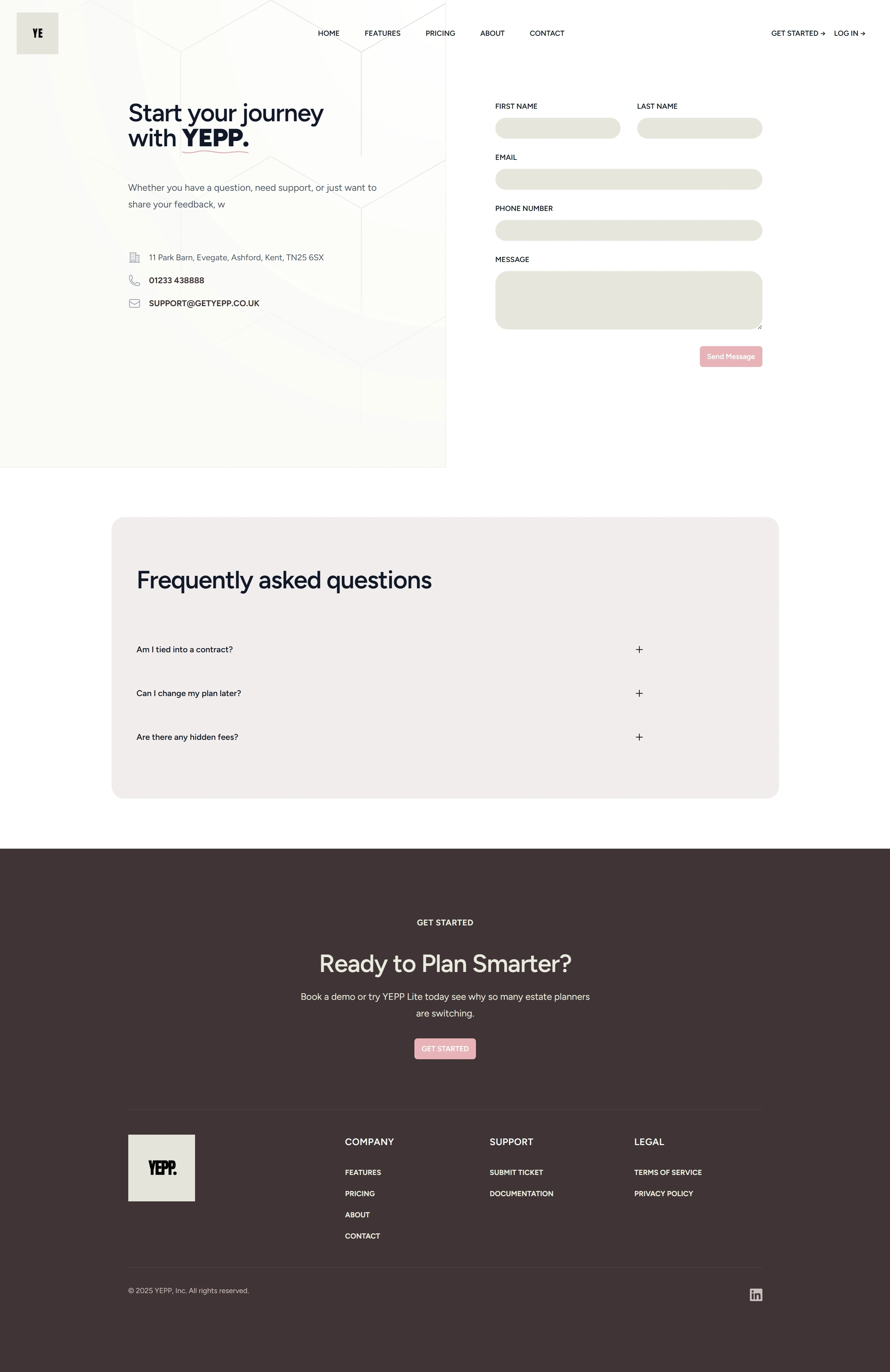 YEPP Контакты YEPP, тематика — SaaS, цвета — Белый, Черный, стиль — Корпоративный, Минимализм, типографика — Без засечек