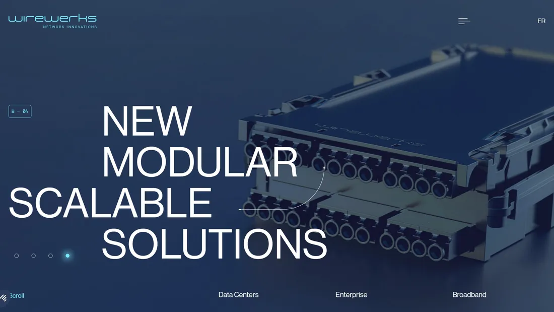 Секция «Первый экран» с сайта https://wirewerks.com/, тематика — Телекоммуникации, цвета — Черный, Серый, стиль — Корпоративный, Минимализм, типографика — Без засечек