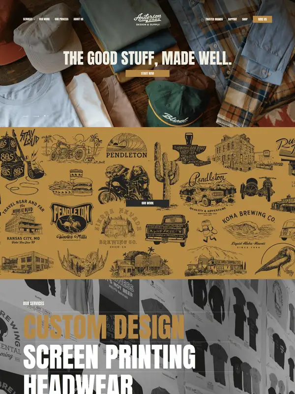 Главная Anderson Bros Design, тематика — Агентство , цвета — Белый, Серый, Коричневый, стиль — Ретро, Гранж, типографика — Без засечек, Декоративные