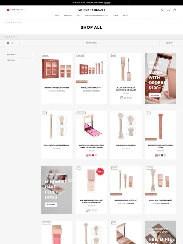 Каталог Patrick Ta Beauty, тематика — Красота, цвета — Белый, Серый, стиль — Карточный, Минимализм, типографика — Без засечек