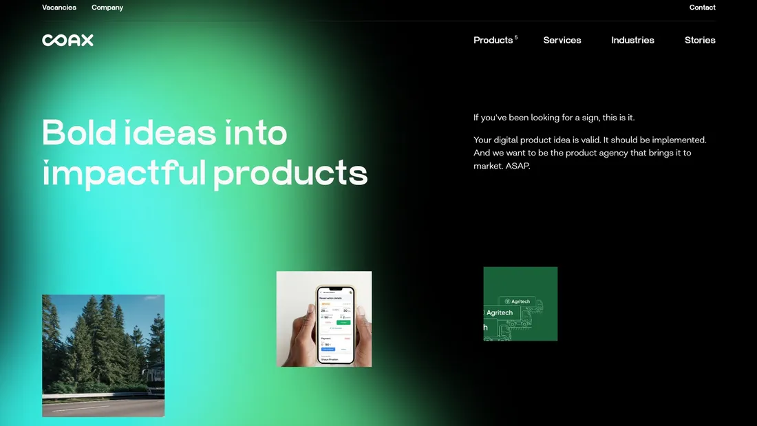 Секция «Призыв к действию» с сайта https://www.coax.digital/, тематика — IT и программное обеспечение, Агентство , цвета — Черный, Серый, Зеленый, стиль — Корпоративный, Минимализм, типографика — Без засечек