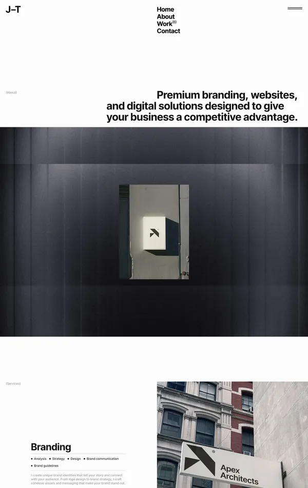 Страница о компании Balance, тематика — Дизайн, цвета — Белый, Черный, Серый, стиль — Минимализм, типографика — Без засечек