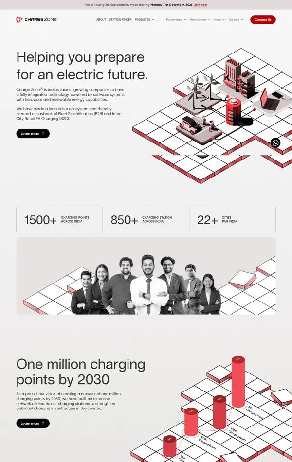 Страница о компании ChargeZone, тематика — Продукт, Логистика, цвета — Белый, стиль — Корпоративный, Минимализм, Полигональный, типографика — Без засечек