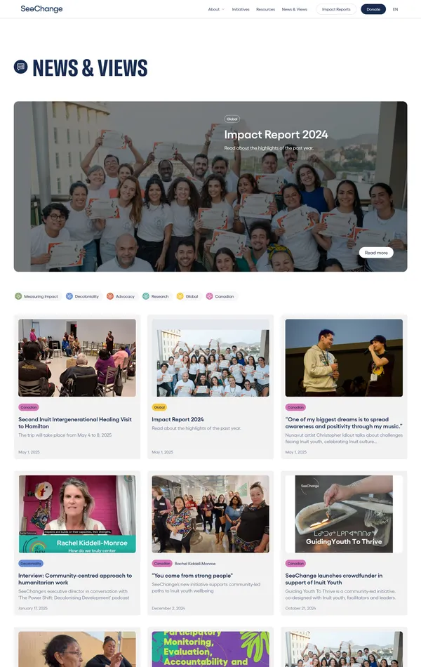 Блог SeeChange, тематика — Некоммерческая деятельность, цвета — Белый, Серый, стиль — Корпоративный, типографика — Без засечек