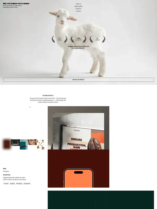 Портфолио Butcher.studio, тематика — Дизайн, цвета — Белый, Черный, Серый, стиль — Минимализм, типографика — Без засечек