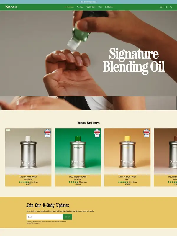 Главная Knock, тематика — Интернет-магазин, Красота, цвета — Белый, Серый, Желтый, стиль — Минимализм, Органический и природный, типографика — Без засечек