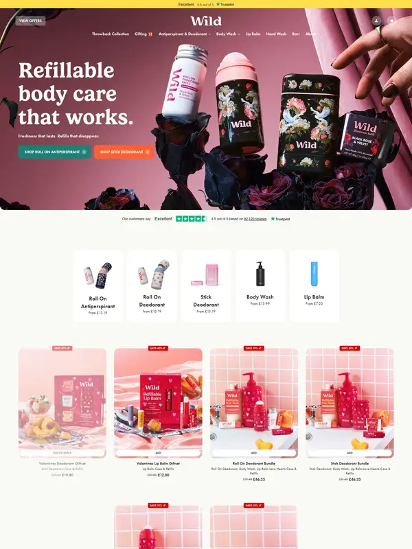 Главная Wild, тематика — Красота, цвета — Белый, Серый, стиль — Минимализм, Органический и природный, типографика — Без засечек