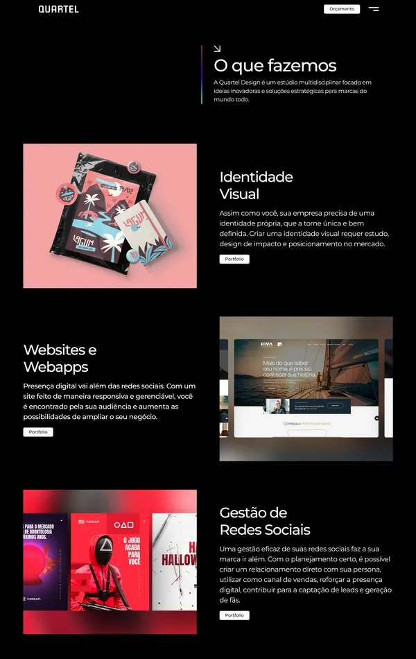 Страница о компании Quartel Design, тематика — Дизайн, цвета — Черный, стиль — Корпоративный, типографика — Без засечек