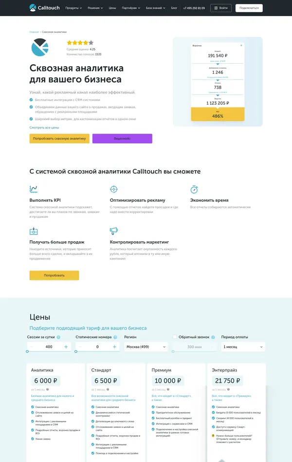 Продукт Calltouch, тематика — Маркетинг, цвета — Белый, Черный, стиль — Корпоративный, типографика — Без засечек