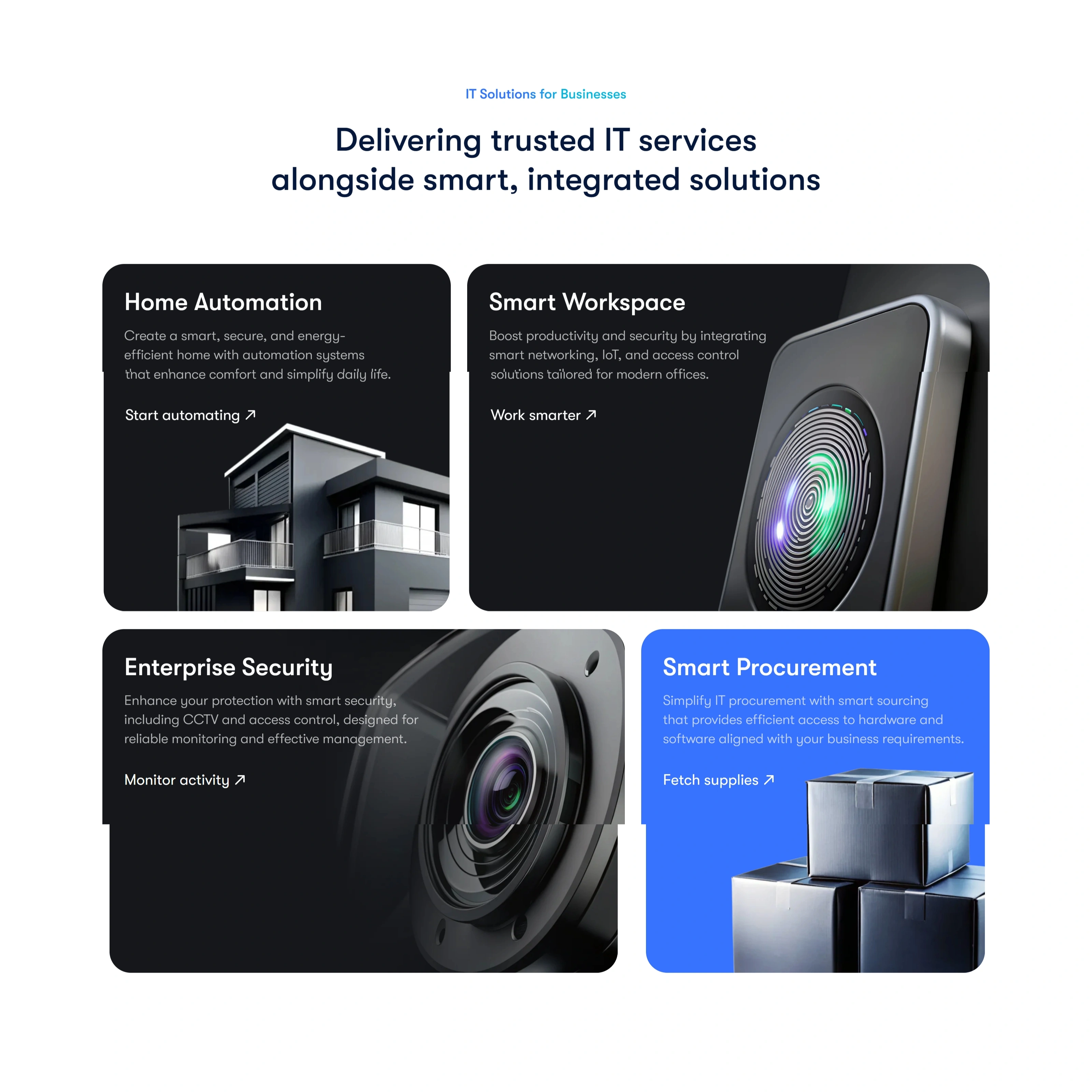 Nmore Group Секция «Услуги» с сайта https://www.nmore.com/, тематика — IT и программное обеспечение, цвета — Белый, Черный, Серый, стиль — Корпоративный, Карточный, типографика — Без засечек