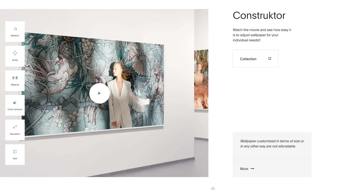 Секция «О продукте» с сайта https://wonderwall-studio.pl/?lang=en, тематика — Дизайн, цвета — Белый, Серый, стиль — Фестивальный, Минимализм, типографика — Без засечек