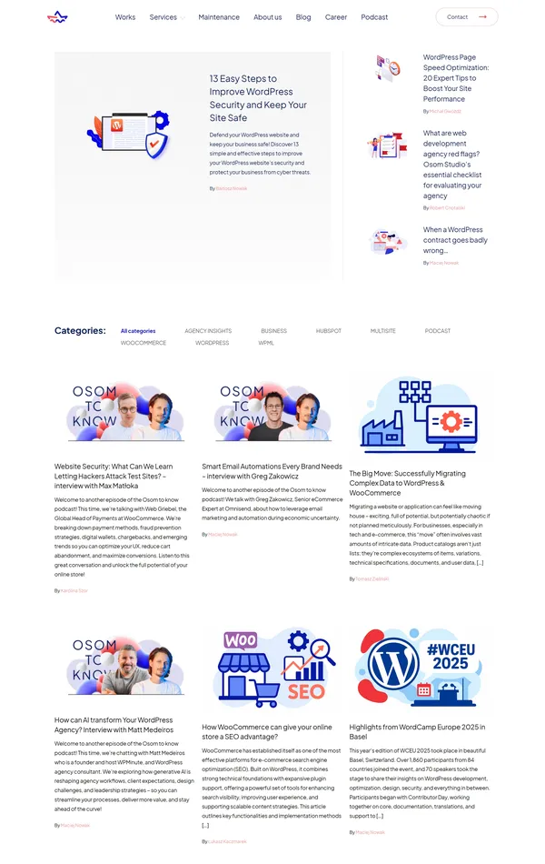 Блог Osom Studio, тематика — IT и программное обеспечение, цвета — Белый, стиль — Корпоративный, типографика — Без засечек