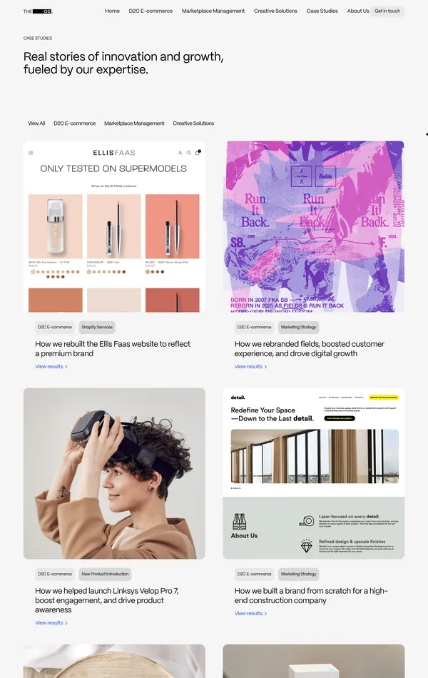 Портфолио The OS Agency, тематика — Маркетинг, цвета — Белый, Серый, стиль — Корпоративный, типографика — Без засечек