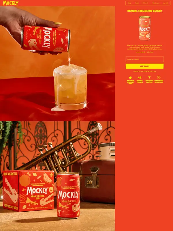 Продукт Drink Mockly, тематика — Еда и напитки, цвета — Красный, Коричневый, стиль — Фестивальный, Брутализм, типографика — Декоративные
