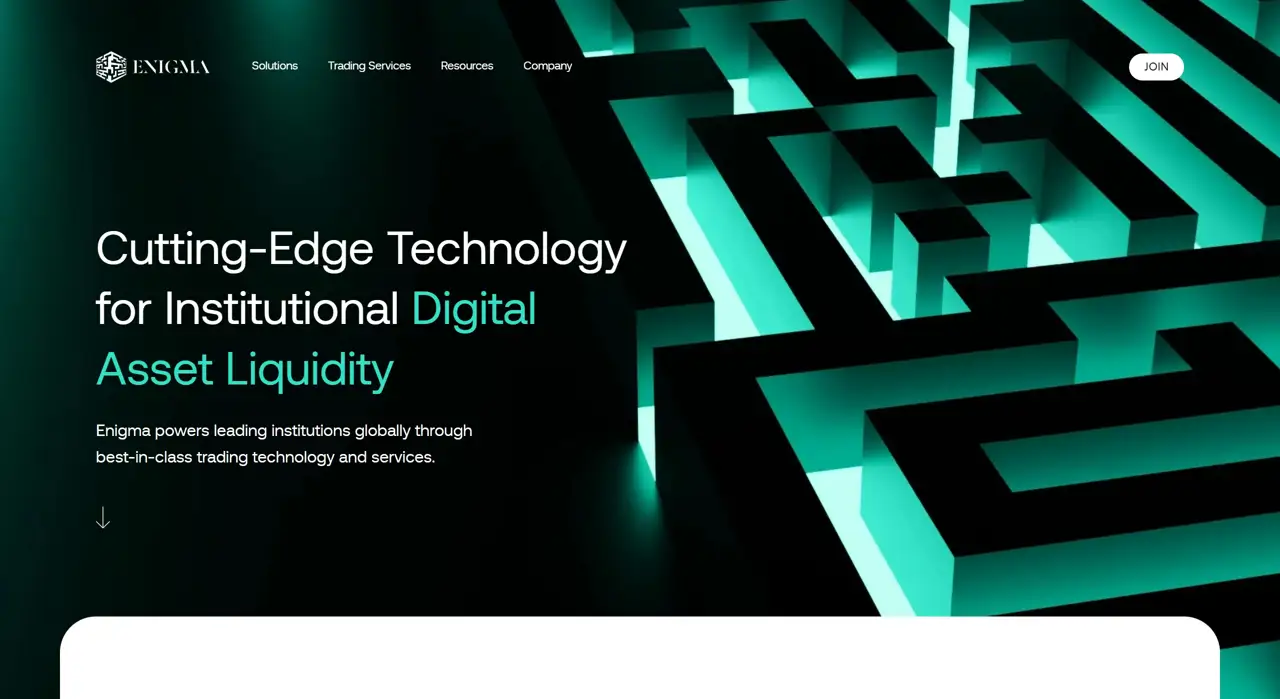 Секция «Первый экран» с сайта https://enigma-securities.io/, тематика — Крипто  и блокчейн, цвета — Черный, Зеленый, стиль — Корпоративный, Минимализм, типографика — Без засечек