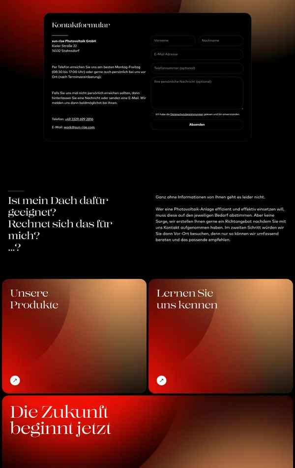 Секция «Контакты» с сайта https://www.sun-rise.com/, тематика — Продукт, цвета — Черный, Коричневый, стиль — Корпоративный, типографика — С засечками