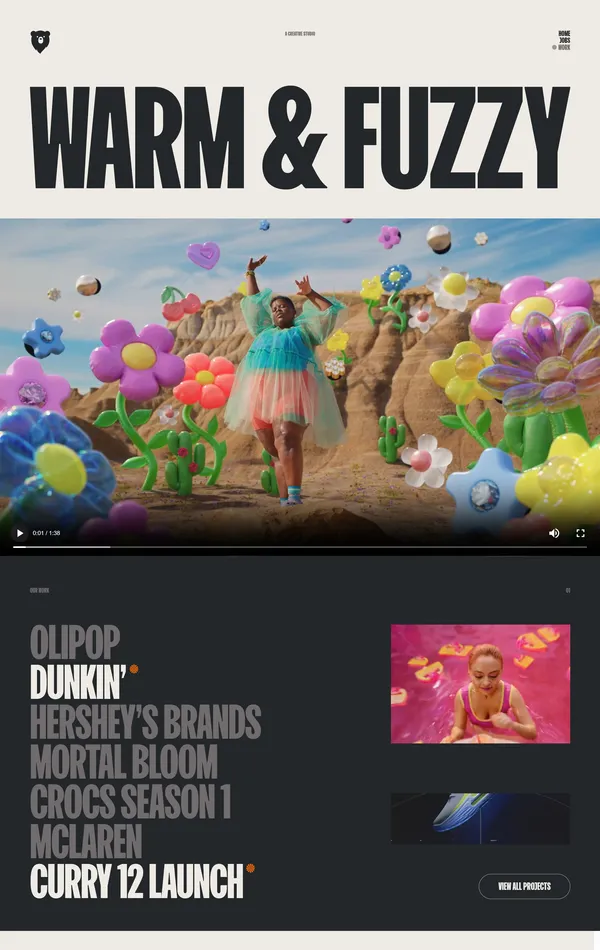 Портфолио Warm & Fuzzy, тематика — Дизайн, цвета — Белый, Черный, Серый, стиль — Фестивальный, типографика — Без засечек, Декоративные