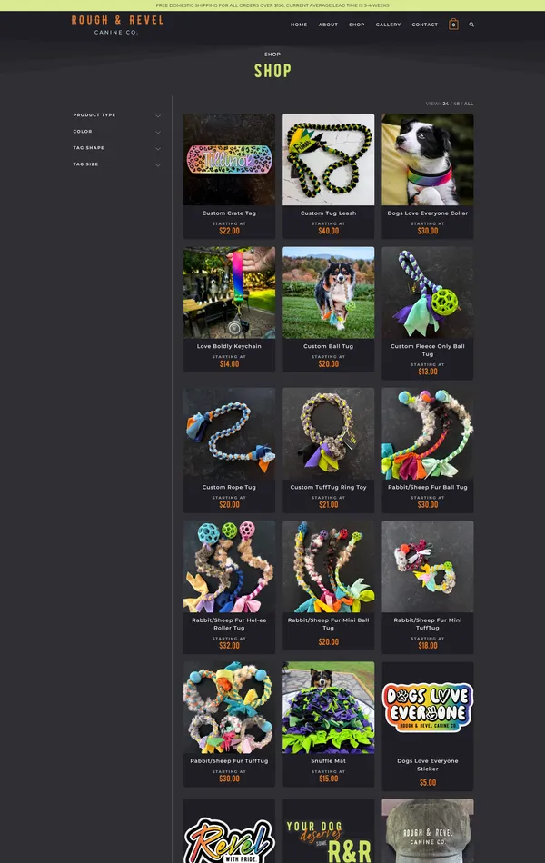 Каталог Rough & Revel Canine Co., тематика — Домашние животные, цвета — Черный, Серый, стиль — Корпоративный, типографика — Без засечек