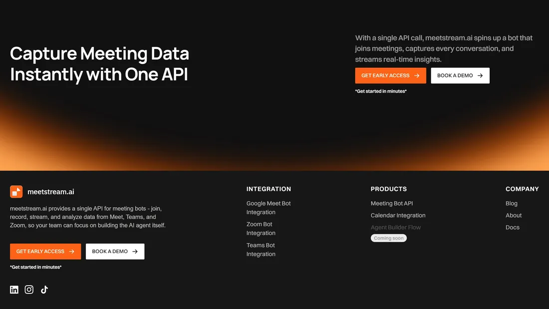 Секция «Призыв к действию» с сайта https://meetstream.ai/, тематика — IT и программное обеспечение, SaaS, цвета — Черный, стиль — Корпоративный, Минимализм, типографика — Без засечек
