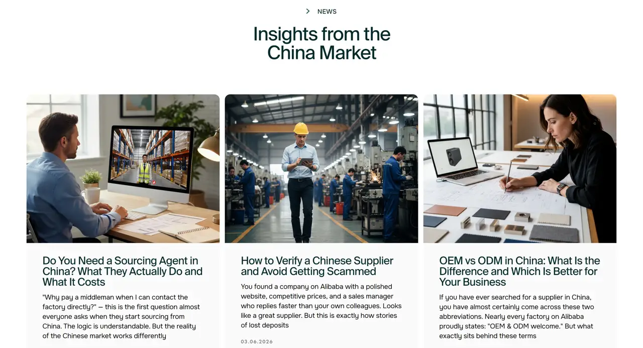 Секция «Новости» с сайта https://greenlight-china.com/en, тематика — Бизнес и профессиональные услуги, цвета — Белый, Черный, Серый, стиль — Корпоративный, Карточный, Минимализм, типографика — Без засечек