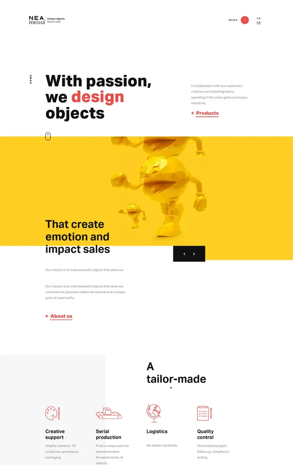 Главная Neamedia, тематика — Дизайн, цвета — Белый, Черный, Оранжевый, стиль — Фестивальный, Минимализм, типографика — Без засечек