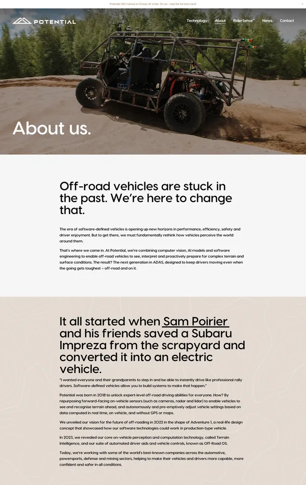 Страница о компании Potential, тематика — IT и программное обеспечение, Производство, цвета — Белый, Черный, Серый, стиль — Корпоративный, типографика — Без засечек