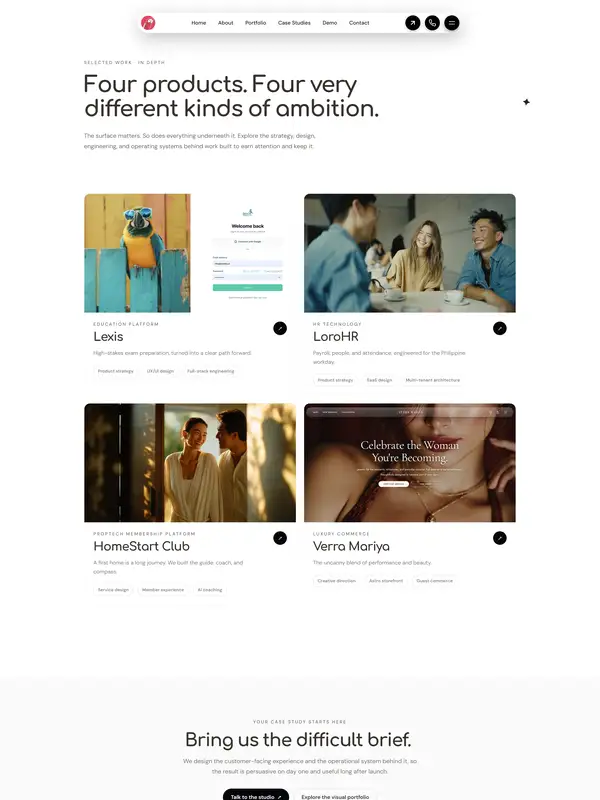 Портфолио Loro Labs, тематика — IT и программное обеспечение, цвета — Белый, Черный, Серый, стиль — Карточный, Минимализм, типографика — Без засечек, Декоративные