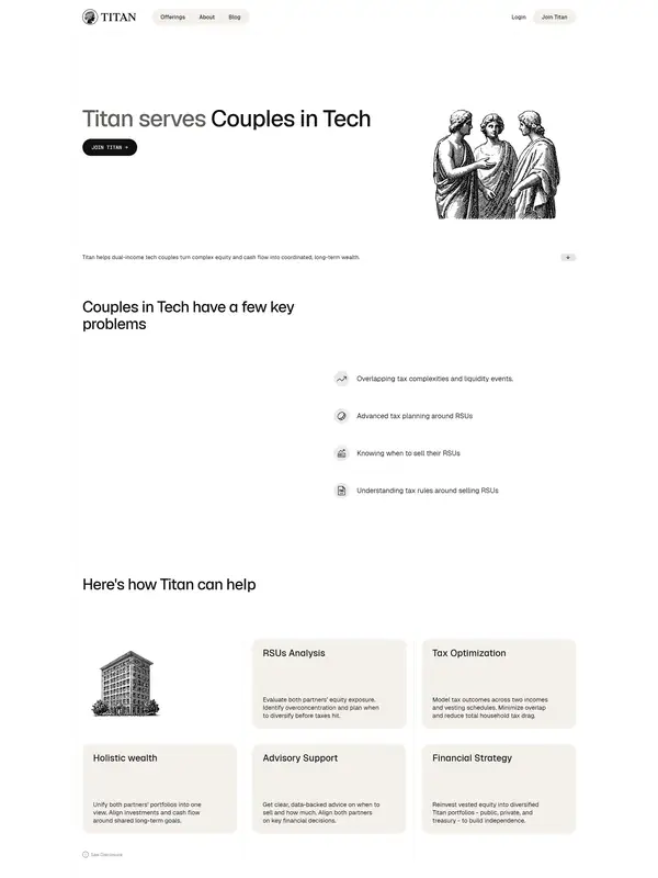 Услуги Titan, тематика — Финансы, цвета — Белый, Черный, Серый, стиль — Корпоративный, Минимализм, типографика — С засечками, Без засечек