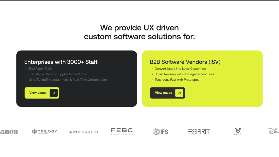 Секция «Для кого» с сайта https://www.equal.design/, тематика — IT и программное обеспечение, цвета — Белый, Черный, Желтый, стиль — Корпоративный, Минимализм, типографика — Без засечек