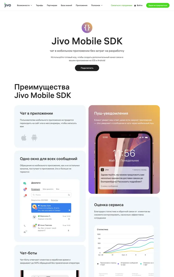 Продукт Jivo, тематика — IT и программное обеспечение, SaaS, цвета — Белый, стиль — Корпоративный, Минимализм, типографика — Без засечек