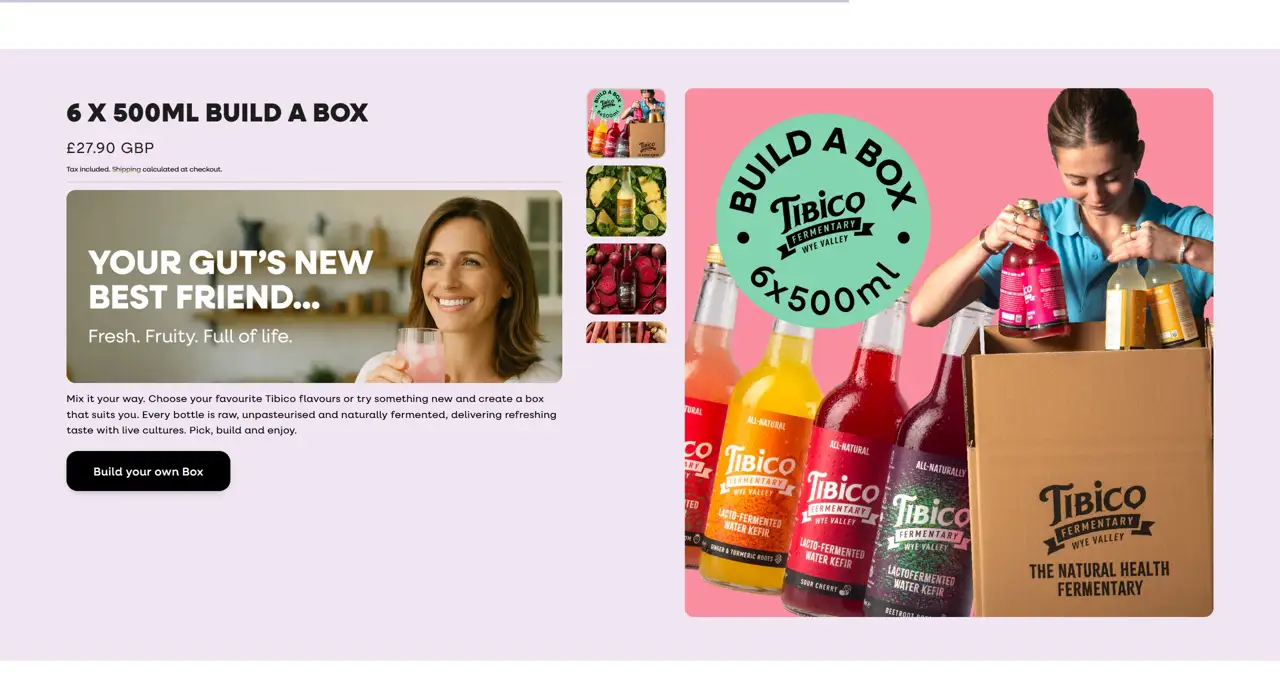 Секция «О продукте» с сайта https://www.tibicohealth.com/, тематика — Еда и напитки, цвета — Белый, Серый, стиль — Минимализм, Органический и природный, типографика — Без засечек, Декоративные