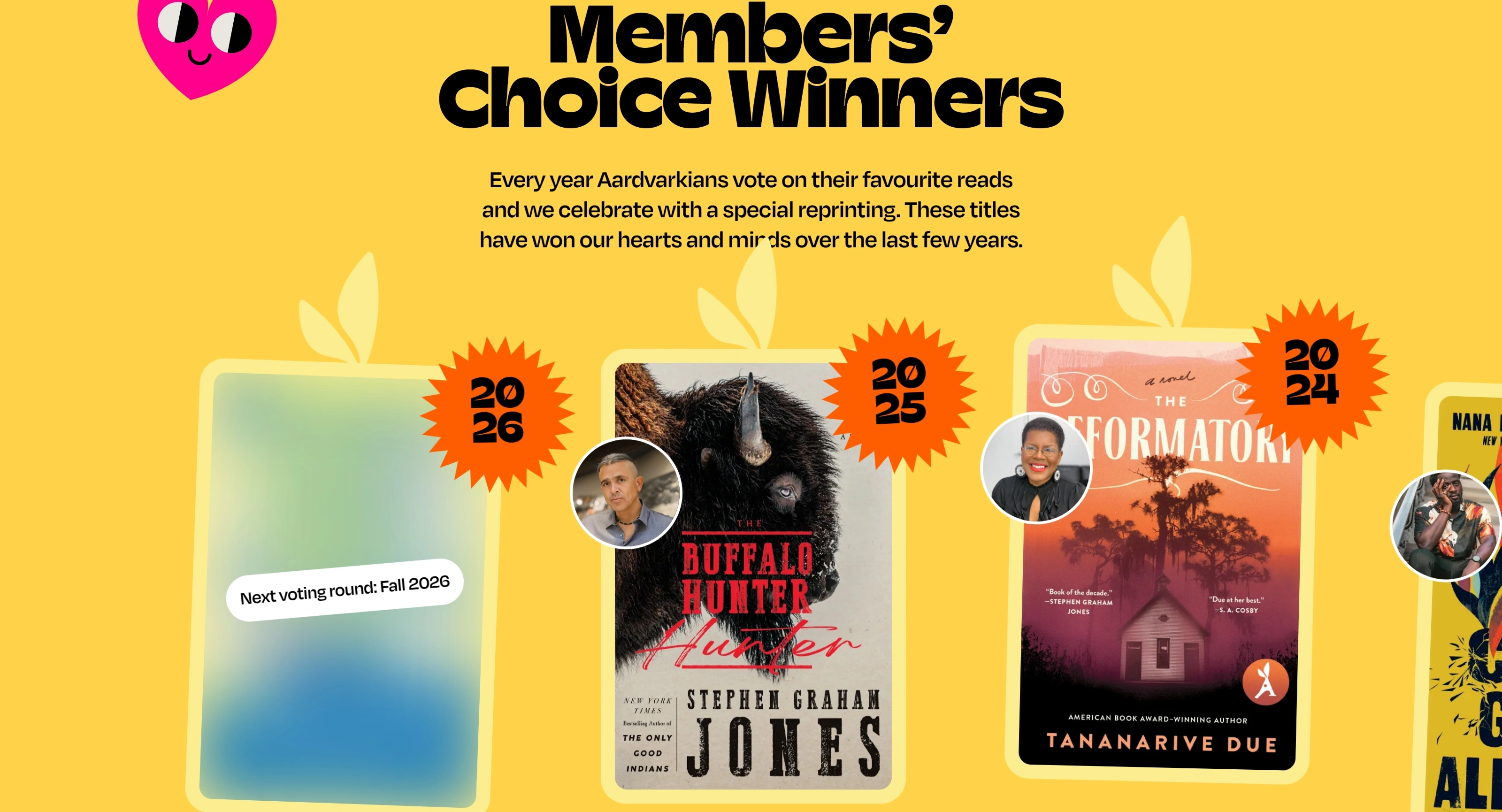 Aardvark Book Club Секция «Награды» с сайта https://www.aardvarkbookclub.com/, тематика — Интернет-магазин, цвета — Серый, Желтый, стиль — Карточный, Фестивальный, типографика — Без засечек, Декоративные