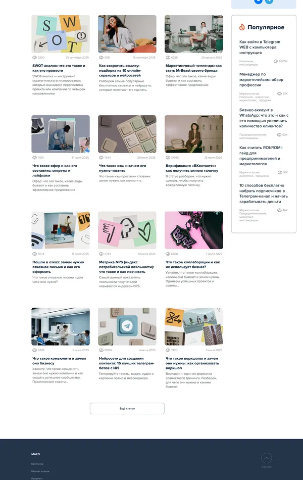 Блог Академия маркетинга MAED, тематика — Маркетинг, цвета — Белый, Черный, Серый, стиль — Корпоративный, типографика — Без засечек