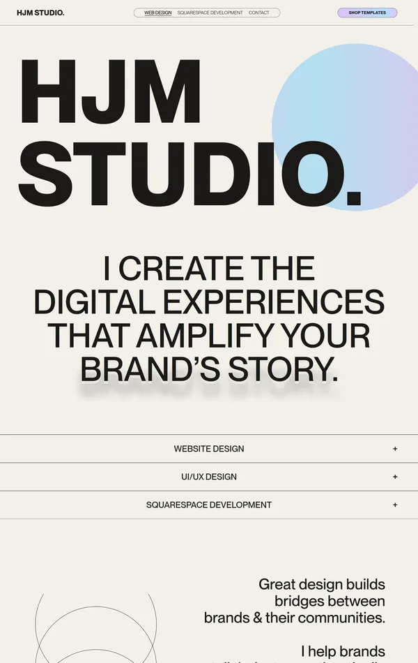 Лендинг HJM Studio, тематика — Дизайн, цвета — Белый, стиль — Минимализм, Типографика, типографика — Без засечек