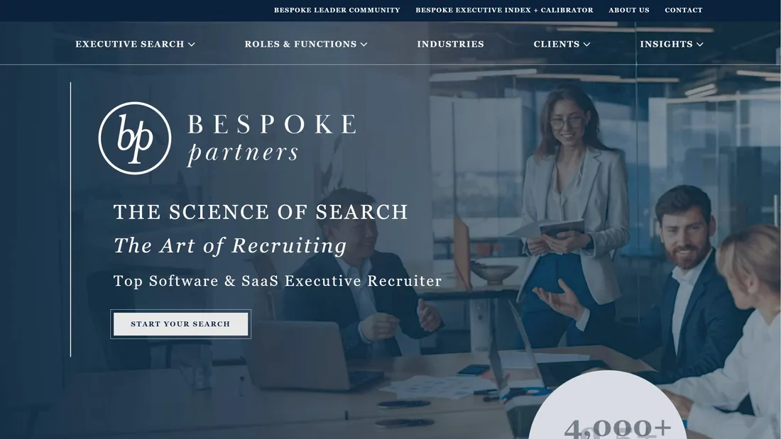 Секция «Призыв к действию» с сайта https://www.bespokepartners.com/, тематика — Бизнес и профессиональные услуги, SaaS, цвета — Черный, Серый, стиль — Классический, Корпоративный, типографика — С засечками, Без засечек