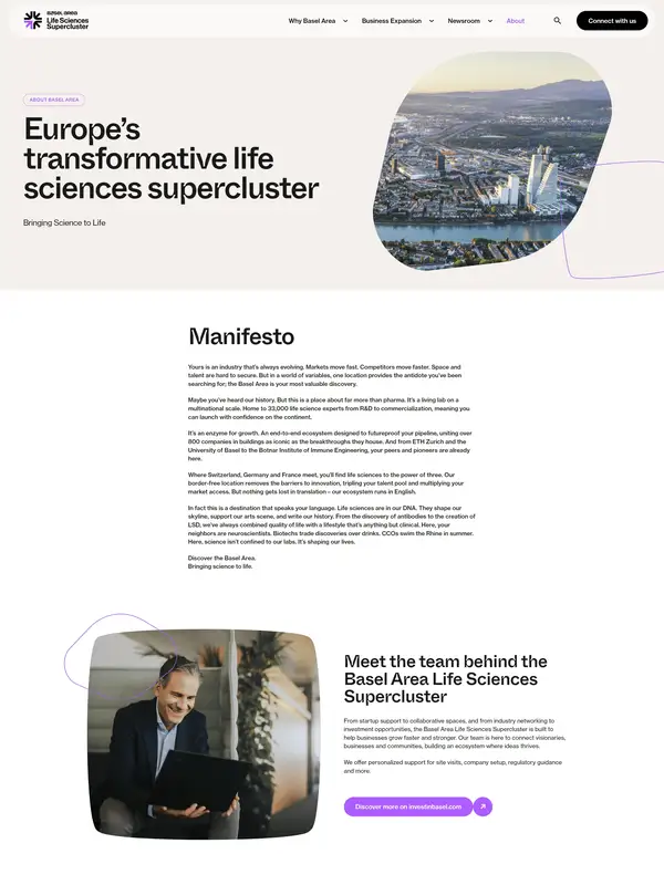 Услуги Basel Area, тематика — Другое, цвета — Белый, Черный, Серый, стиль — Корпоративный, Минимализм, типографика — Без засечек