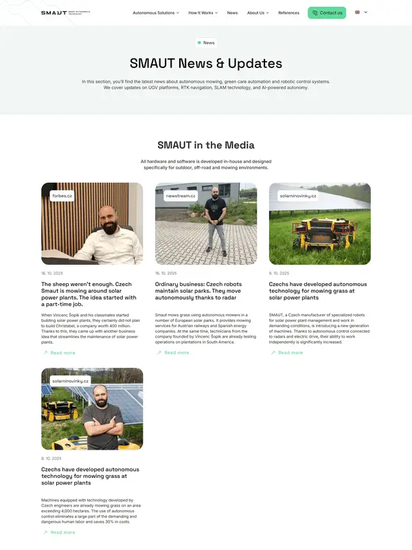 Новости SMAUT, тематика — IT и программное обеспечение, цвета — Белый, Черный, Серый, стиль — Корпоративный, Минимализм, типографика — Без засечек