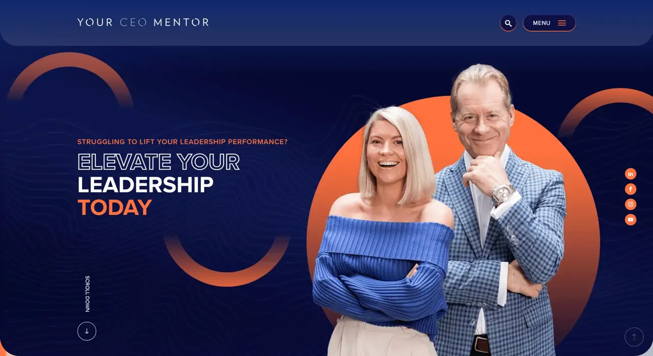 Секция «Первый экран» с сайта https://yourceomentor.com/, тематика — Бизнес и профессиональные услуги, цвета — Черный, Серый, стиль — Корпоративный, типографика — Без засечек