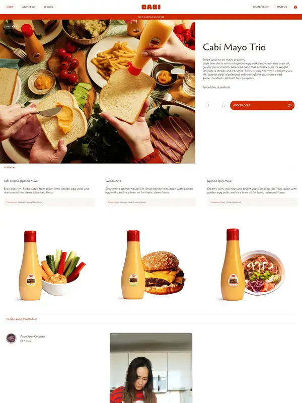 Продукт Cabi, тематика — Еда и напитки, цвета — Белый, Серый, стиль — Классический, Корпоративный, типографика — Без засечек