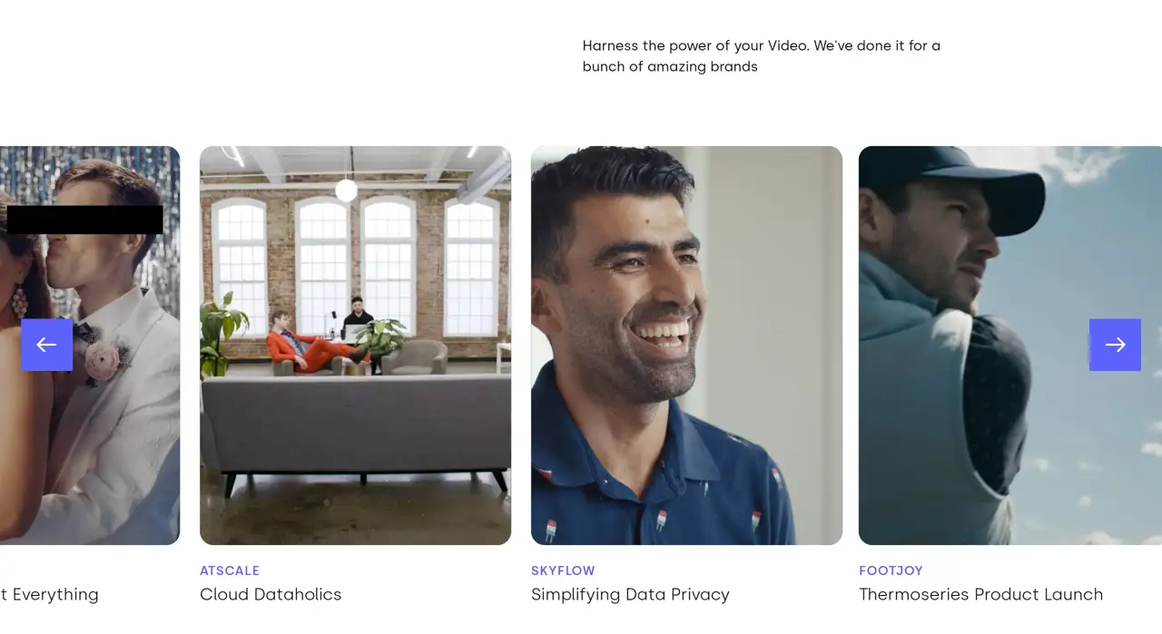 Секция «Кейсы» с сайта https://www.animusstudios.com/, тематика — Агентство , цвета — Белый, Черный, Серый, стиль — Корпоративный, Минимализм, типографика — Без засечек