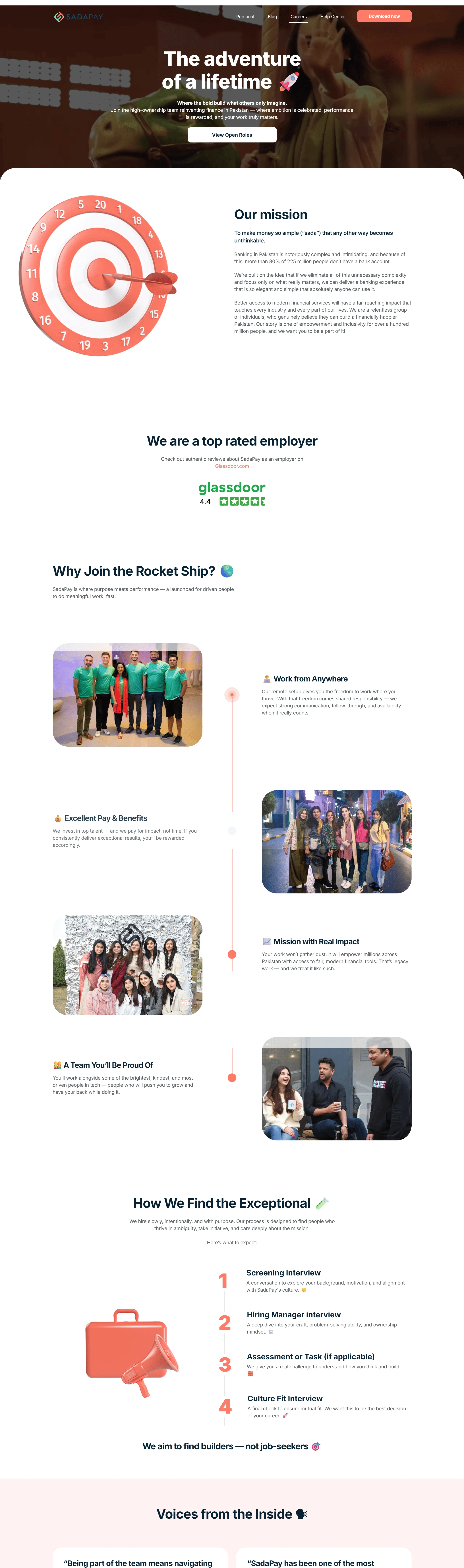 SadaPay Страница карьеры SadaPay, тематика — Финансы, цвета — Белый, Черный, Серый, стиль — Корпоративный, Минимализм, типографика — Без засечек, Декоративные