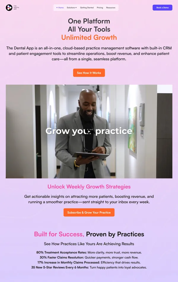 Главная The Dental App, тематика — IT и программное обеспечение, цвета — Белый, стиль — Корпоративный, типографика — Без засечек