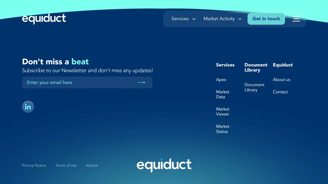 404-страница Equiduct, тематика — Финансы, цвета — Черный, Синий, стиль — Корпоративный, Минимализм, типографика — Без засечек