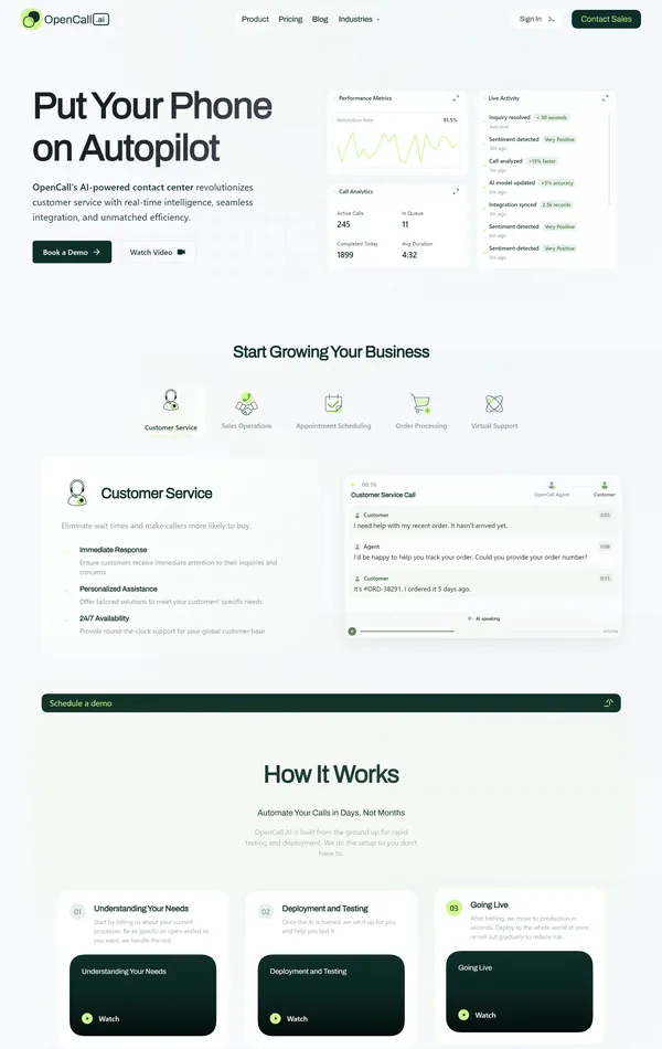 Продукт OpenCall AI, тематика — IT и программное обеспечение, SaaS, цвета — Белый, стиль — Корпоративный, типографика — Без засечек