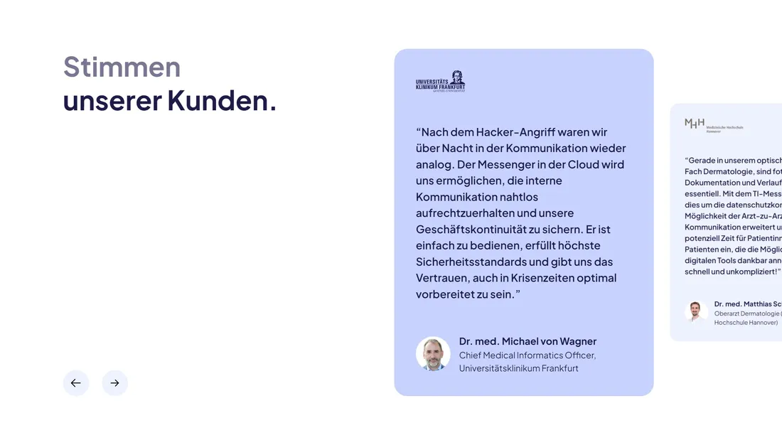 Секция «Отзывы» с сайта https://www.famedly.com/, тематика — IT и программное обеспечение, цвета — Белый, стиль — Корпоративный, Минимализм, типографика — Без засечек