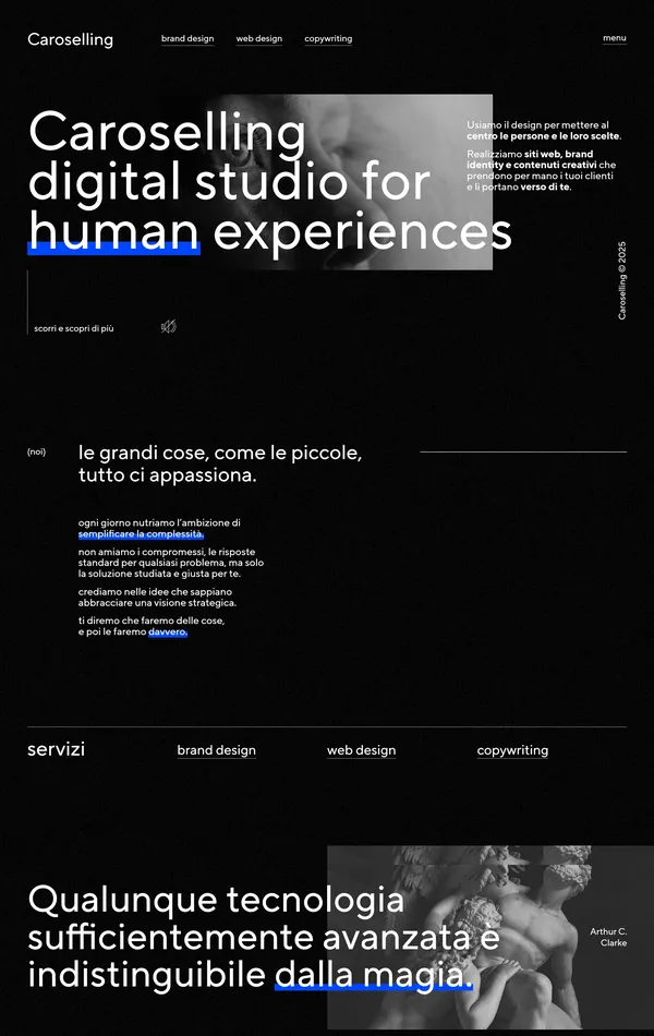 Главная Caroselling Studio, тематика — Дизайн, цвета — Черный, стиль — Минимализм, типографика — Без засечек