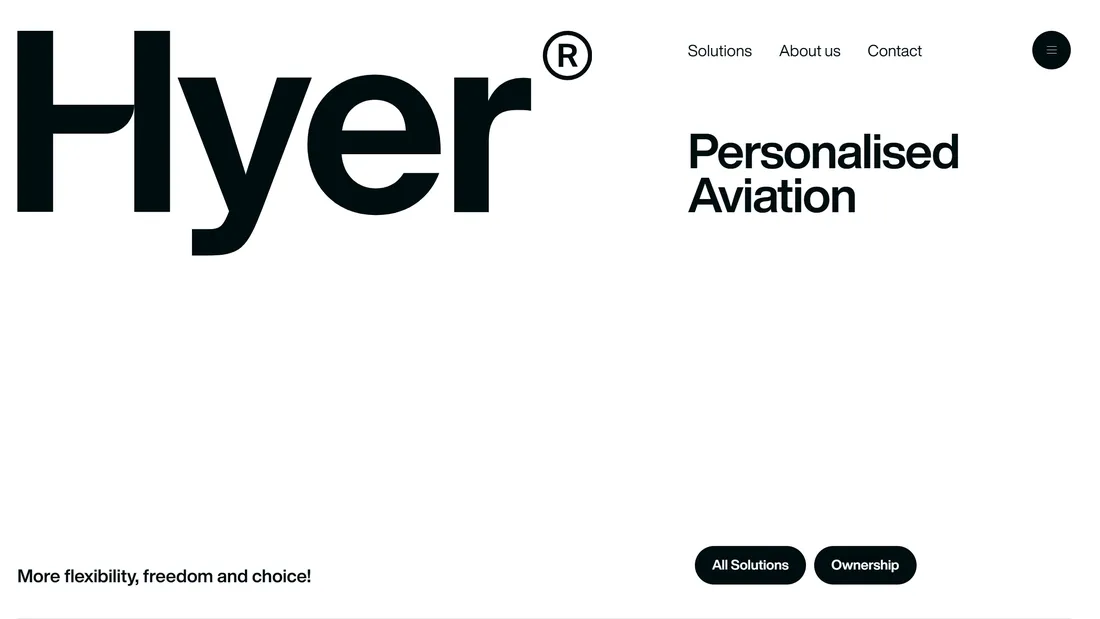 Секция «Первый экран» с сайта https://www.flyhyer.com/, тематика — Путешествия и туризм, цвета — Белый, стиль — Корпоративный, Минимализм, типографика — Без засечек