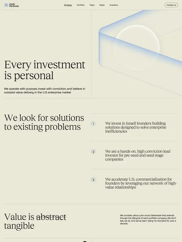 Лендинг Joule Ventures, тематика — Бизнес и профессиональные услуги, цвета — Белый, Черный, стиль — Корпоративный, Минимализм, типографика — С засечками, Без засечек